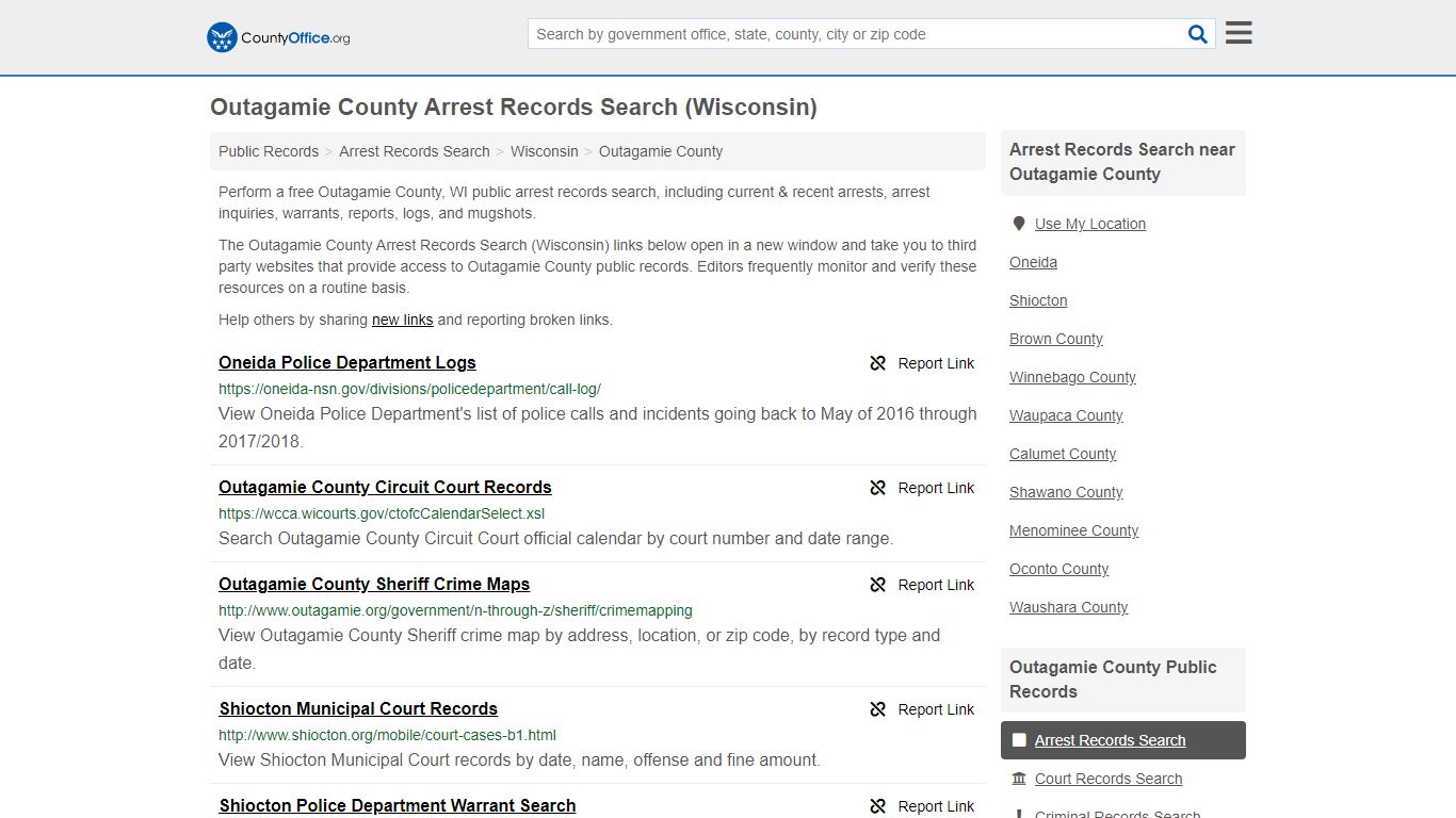 Arrest Records Search - Outagamie County, WI (Arrests ...