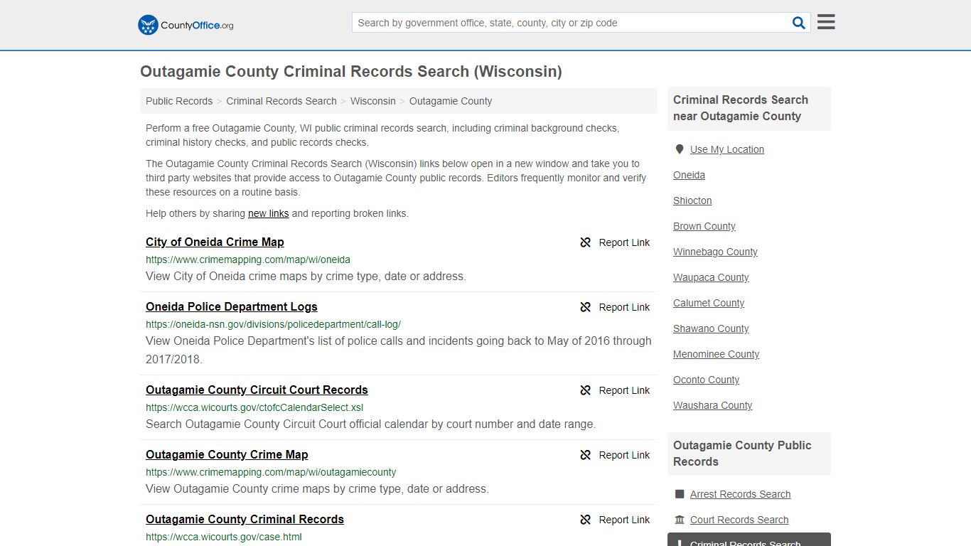 Criminal Records Search - Outagamie County, WI (Arrests ...